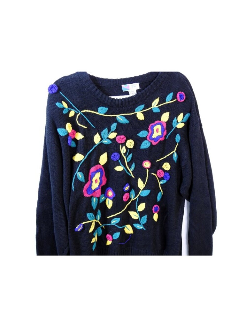 Vintage Lindsey Blake Editions Floral Embroidered Ramie Cotton Sweater Plus 24W - Picture 7 of 7